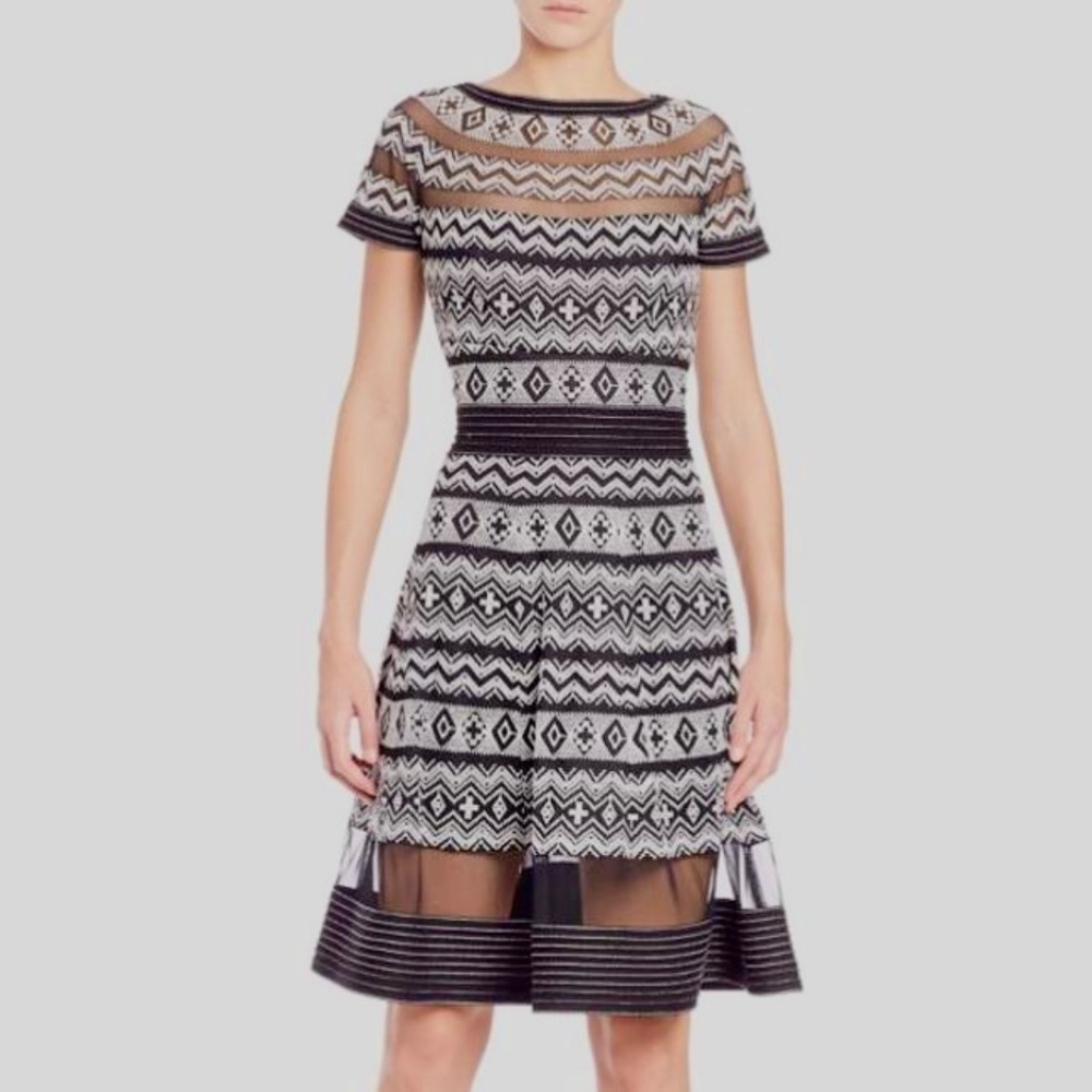 Tadashi Shoji Tunis Ivory Black Cocktail Dress Sz 4
